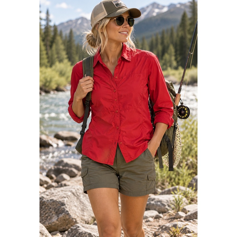 REI Co-op Sahara Red Tactel Nylon Long Sleeve Hiking Shirt Womens Large